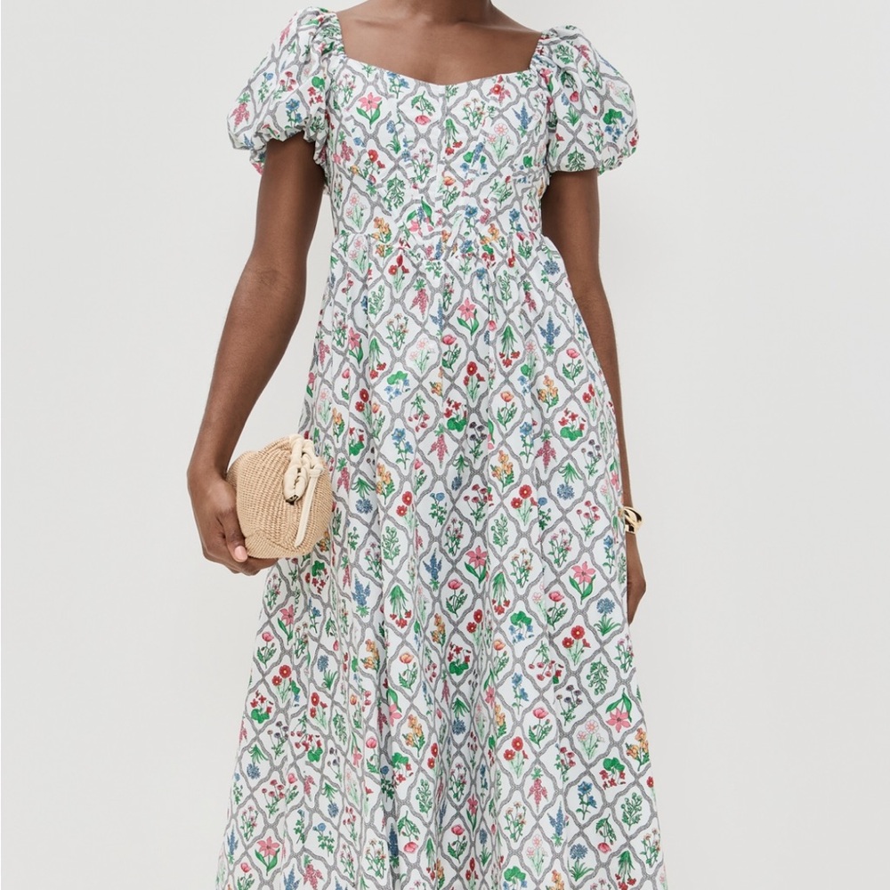 Moon River Puff Sleeve Midi Dress